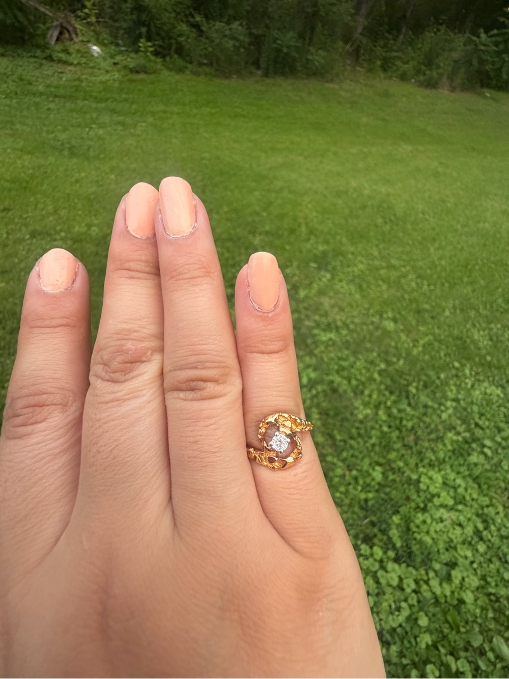 14K Gold Electroplated Swirl Ring with Clear Stone - Picture 4 of 4